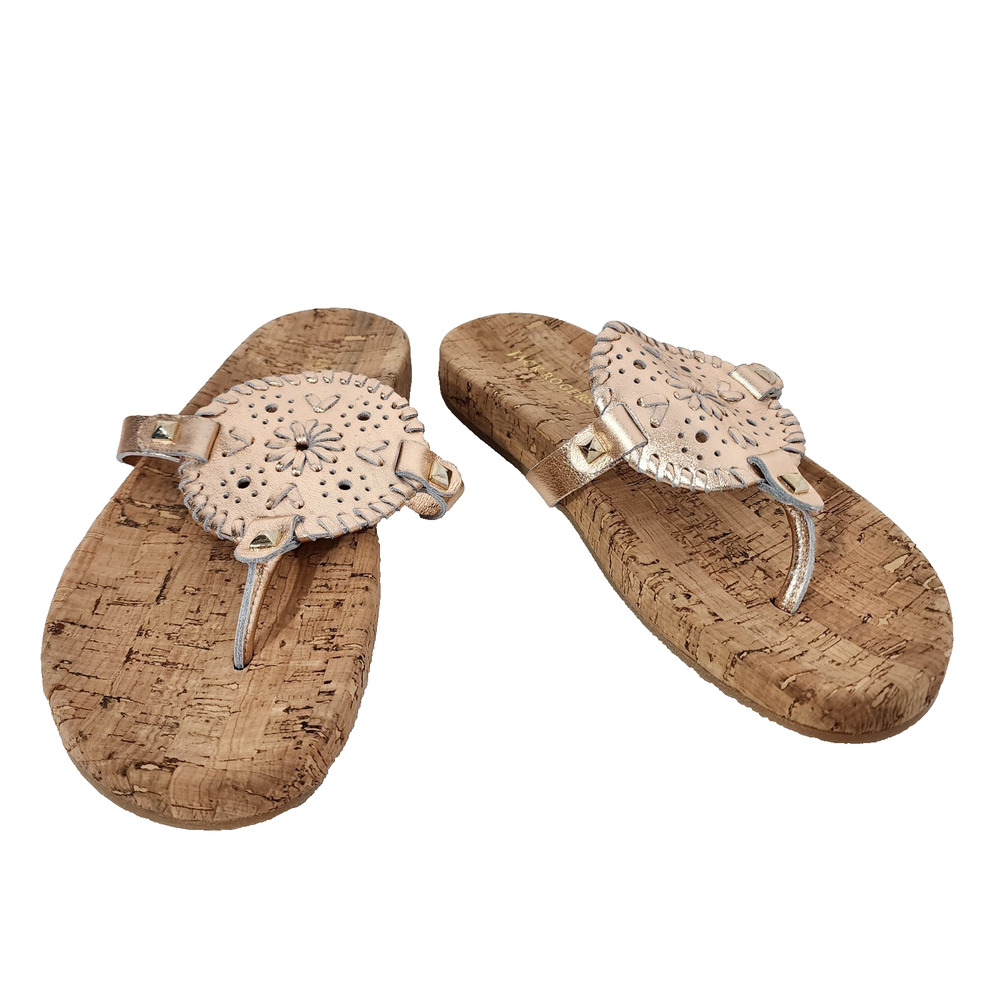 Jack Rogers Womens Georgica Cork Sandals 7M Thong Flip Flop Rose Gold Metallic